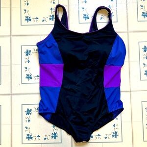 Land End 18W swimsuit black and purple swim one piece